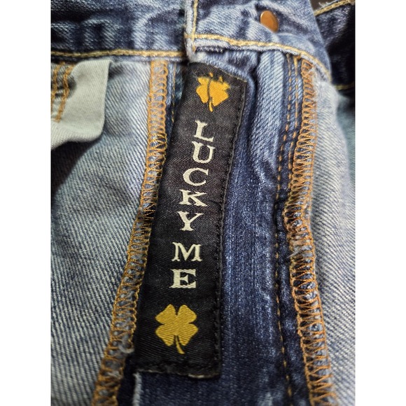 Lucky Brand 181 Jeans Mens 34x32 Blue Bootcut Distressed Ripped Knee Frayed Hem - Picture 8 of 10